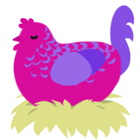 Little Man, a fuchsia and blurple chicken with a half-lace pattern
