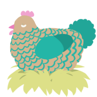 A beige and turquoise chicken with a lace pattern