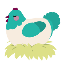 A cream and turquoise chicken with a head pattern