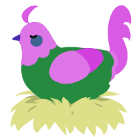 A viridian and orchid chicken with a head pattern