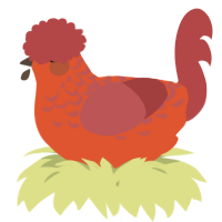 A vermilion and red chicken with a half-lace pattern