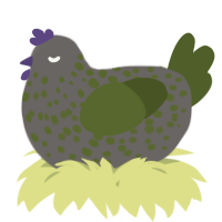 A grey and olive chicken with a speckle pattern