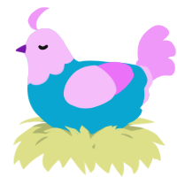 A cerulean and lavender chicken with a head pattern