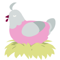 A pink and silver chicken with a head pattern