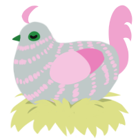 A silver and pink chicken with a bar pattern