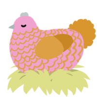 A pink and orange chicken with a lace pattern