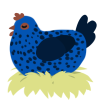 A ultramarine and tumblr chicken with a speckle pattern
