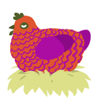 A vermilion and plum chicken with a lace pattern