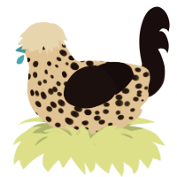 A beige and black chicken with a speckle pattern
