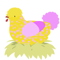 A yellow and lavender chicken with a speckle pattern