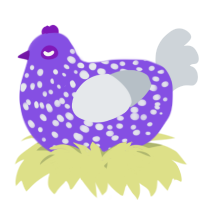 A blurple and mist chicken with a speckle pattern