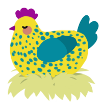A yellow and sea chicken with a speckle pattern