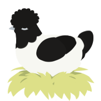 A white and sable chicken with a head pattern
