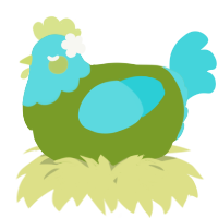 A chartreuse and aqua chicken with a head pattern