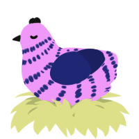 A lavender and navy chicken with a bar pattern
