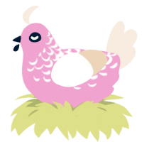 A pink and cream chicken with a half-lace pattern