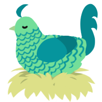 A spring and teal chicken with a lace pattern