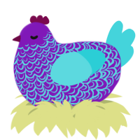 A violet and aqua chicken with a double-lace pattern