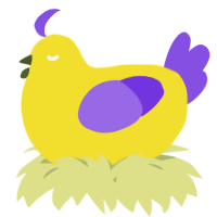 A yellow and blurple chicken
