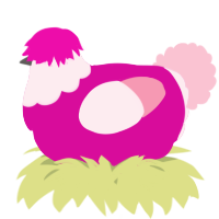 A fuchsia and rose chicken with a head pattern