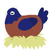 A russet and navy chicken with a head pattern
