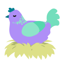 A lilac and mint chicken with a neck-speckle pattern
