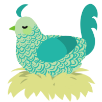 A gluppy and turquoise chicken with a double-lace pattern