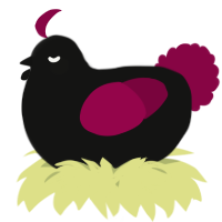 A black and maroon chicken