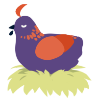 Spirit, a overcast and vermilion chicken with a neck-speckle pattern
