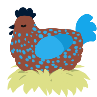 A russet and sky chicken with a speckle pattern