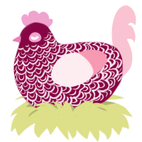 A maroon and rose chicken with a double-lace pattern