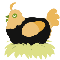 A black and honey chicken with a head pattern