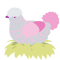 A mist and pink chicken with a speckle pattern
