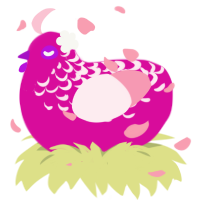 A fuchsia and rose chicken with a half-lace pattern
