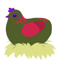 Ghub, a olive and crimson chicken with a neck-speckle pattern