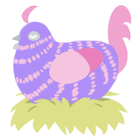 A lilac and pink chicken with a bar pattern