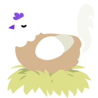 A beige and white chicken with a head pattern