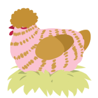 A rose and gold chicken with a bar pattern