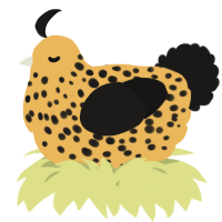 A honey and sable chicken with a speckle pattern