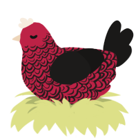 A crimson and sable chicken with a double-lace pattern