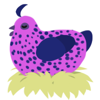A orchid and navy chicken with a speckle pattern