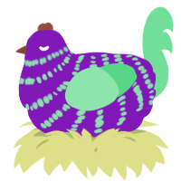 A violet and spring chicken with a bar pattern