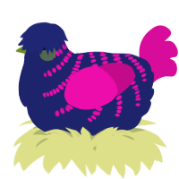 A navy and fuchsia chicken with a half-bar pattern