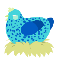 A aqua and ultramarine chicken with a speckle pattern