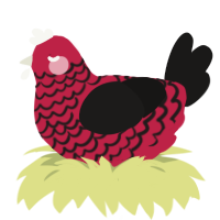 A crimson and sable chicken with a lace pattern