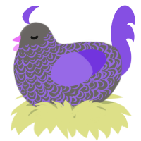 A grey and blurple chicken with a double-lace pattern