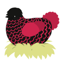 A black and crimson chicken with a lace pattern