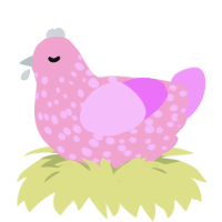 A pink and lavender chicken with a speckle pattern