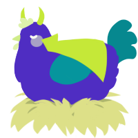 A indigo and teal chicken