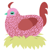 A pink and red chicken with a double-lace pattern